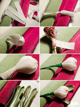 Tulpės iš saldumynų ir gofruoto popieriaus: tai padaryti patys